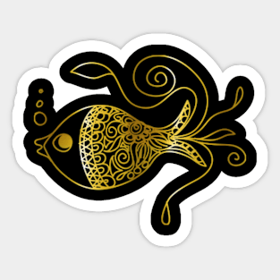 Unique Golden Floral Fish Sticker